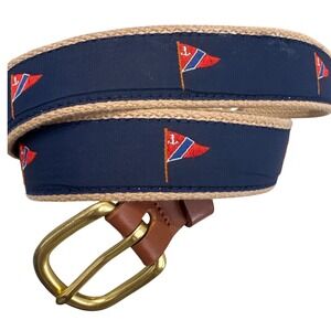 Men's Leather Man Ltd. New England Co. nautical flag belt preppy size 40